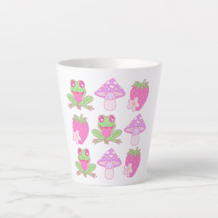 Kawaii Frog, Mushroom, and Strawberry Latte Mug