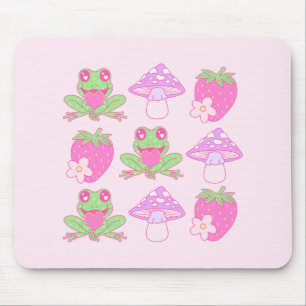 Kawaii Frog, Mushroom, and Strawberry Mouse Pad