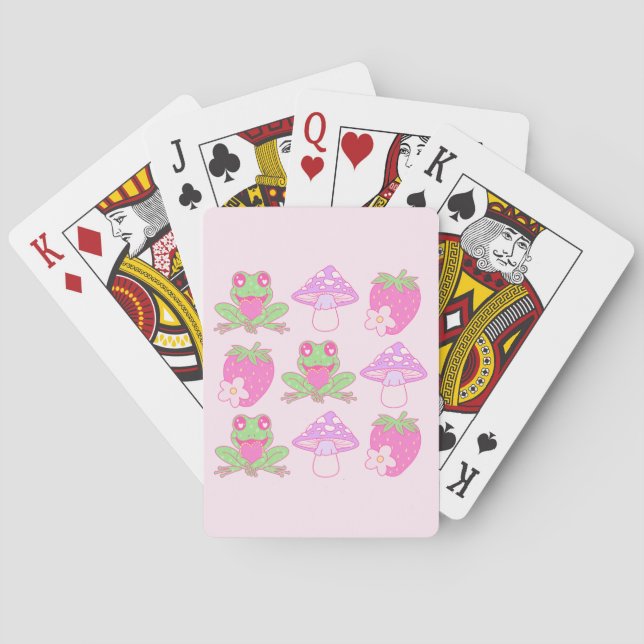Kawaii Frog, Mushroom, and Strawberry Playing Cards (Back)