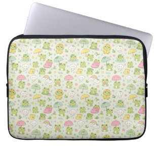 Kawaii Frog Rainy Day Pattern Wrapping Laptop Sleeve
