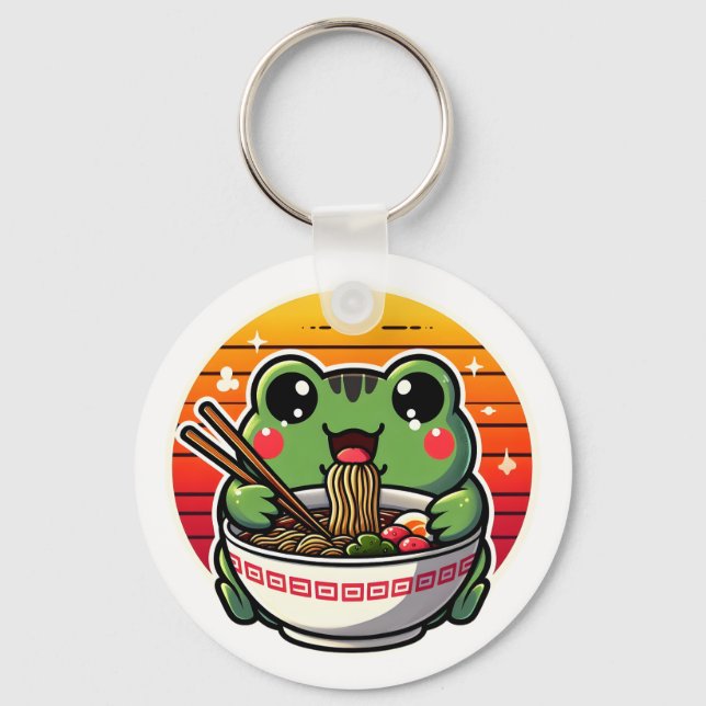 Kawaii Frog Slurping Ramen Noodles Colourful Anime Key Ring (Front)