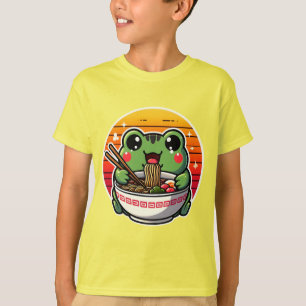 Kawaii Frog Slurping Ramen Noodles Colourful Anime T-Shirt