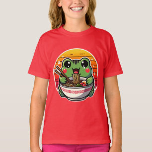 Kawaii Frog Slurping Ramen Noodles Colourful Anime T-Shirt