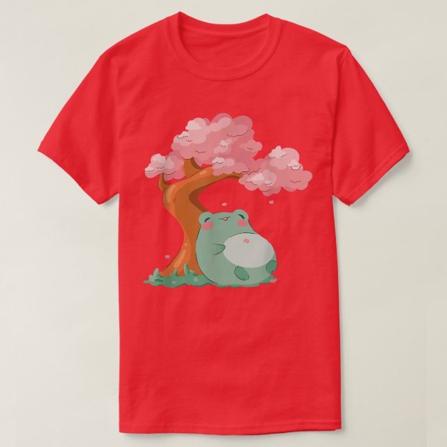 Kawaii Frog under Cherry Blossom Tree  T-Shirt (Design Front)