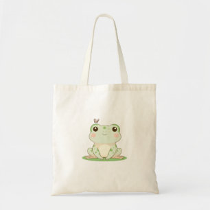 Kawaii Frog with Butterfly Cute Nature Design Tote Bag