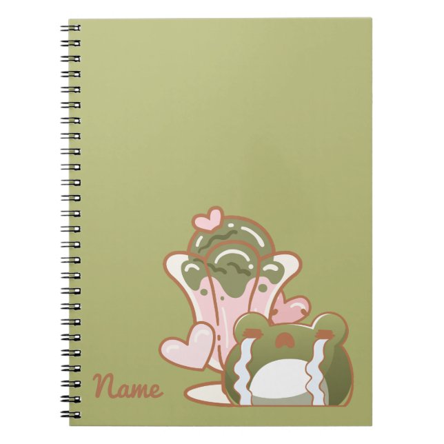 Kawaii Frog with Matcha Cake Personalized Note Notebook (Front)