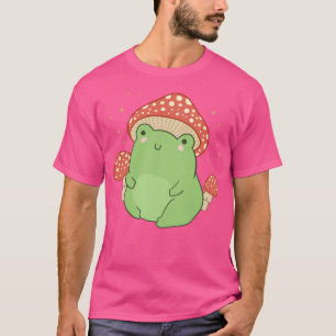Kawaii Frog With Mushroom Hat Cottagecore Aestheti T-Shirt