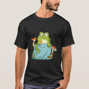 Kawaii Frog With Mushrooms Pocket Cottagecore Toad T-Shirt
