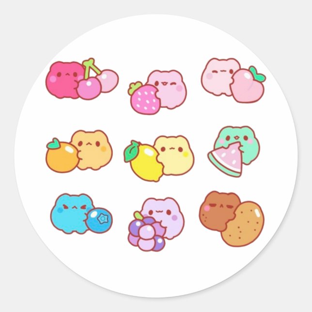 Kawaii fruit cats classic round sticker (Front)