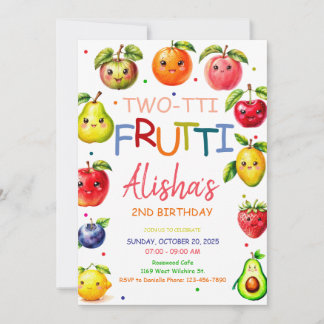 Kawaii Fruit Two-tti Frutti Fruit 2nd Birthday  Invitation