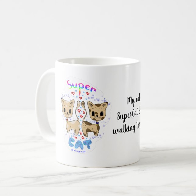 Kawaii Fun Cue Super Cat Mug (Front Left)