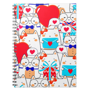 Kawaii Funny Cats Seamless Love Pattern Notebook