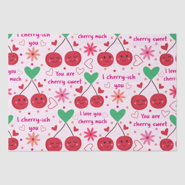 Kawaii Funny Cherries Pattern Valentine's day  Tissue Paper (Front)