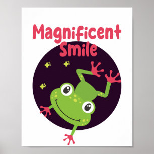 Kawaii funny cute happy frog smiling  poster