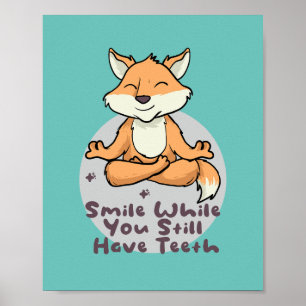 Kawaii funny fox smiling and doing yoga poses poster