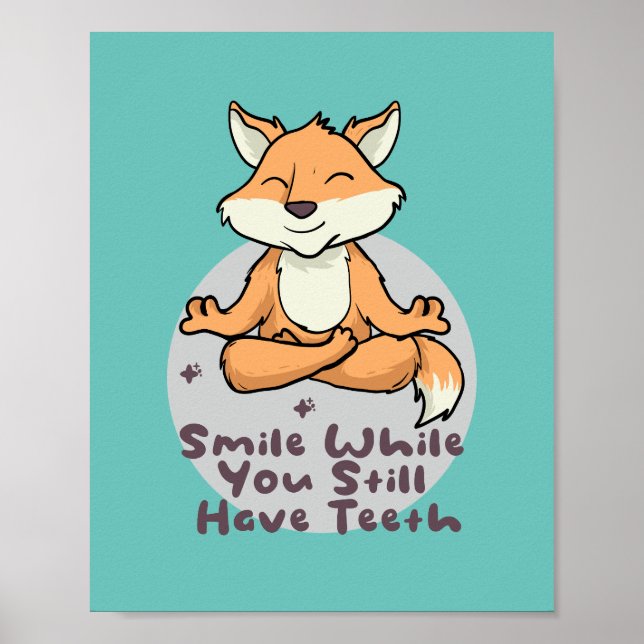 Kawaii funny fox smiling and doing yoga poses poster (Front)