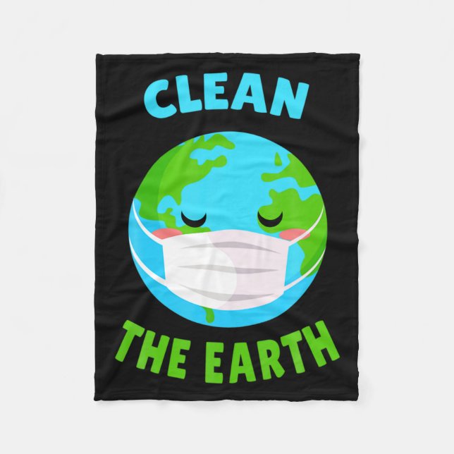 Kawaii Funny Mask Environmentalist Clean The Earth Fleece Blanket (Front)