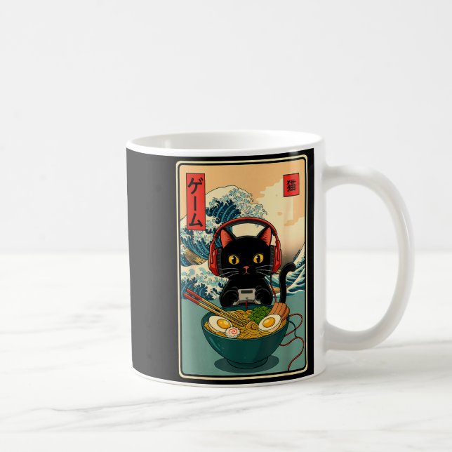 Kawaii Gamer Cat Ramen Retro Japanese Funny Cat Ga Coffee Mug (Right)