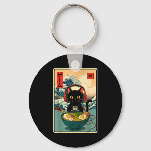 Kawaii Gamer Cat Ramen Retro Japanese Funny Cat Ga Key Ring