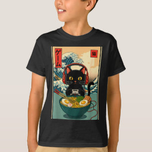 Kawaii Gamer Cat Ramen Retro Japanese Funny Cat Ga T-Shirt