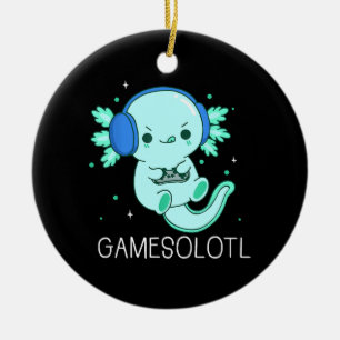 Kawaii Gamesolotl Axolotl Gamer Ceramic Tree Decoration