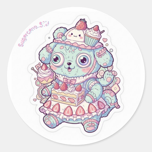 🍰KAWAII Gaming Rabbit Maid - Unique Shortcake Dre Classic Round Sticker (Front)