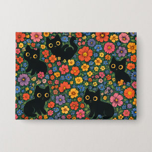 Kawaii Garden Art Cute Black Cat Floral Pattern