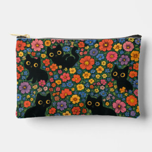 Kawaii Garden Art   Cute Black Cat Floral Pattern Accessory Pouch