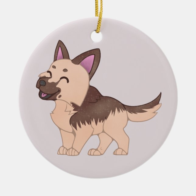 Kawaii German Shepherd Dog Ceramic Tree Decoration (Front)