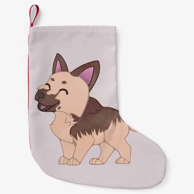 Kawaii German Shepherd Dog Small Christmas Stocking (Front)