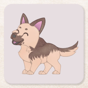 Kawaii German Shepherd Dog Square Paper Coaster