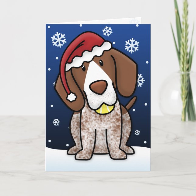 Kawaii German Shorthair Pointer Christmas Card (Front)
