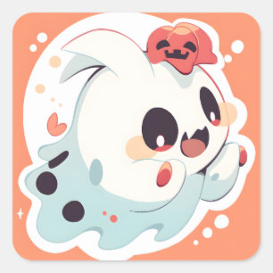 Kawaii ghost 02 square sticker