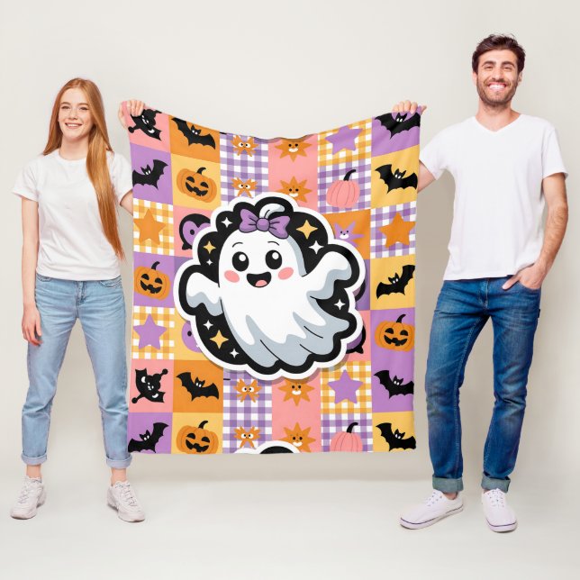 Kawaii Ghost Blanket –Cute Patchwork Cartoon Ghost (In Situ)