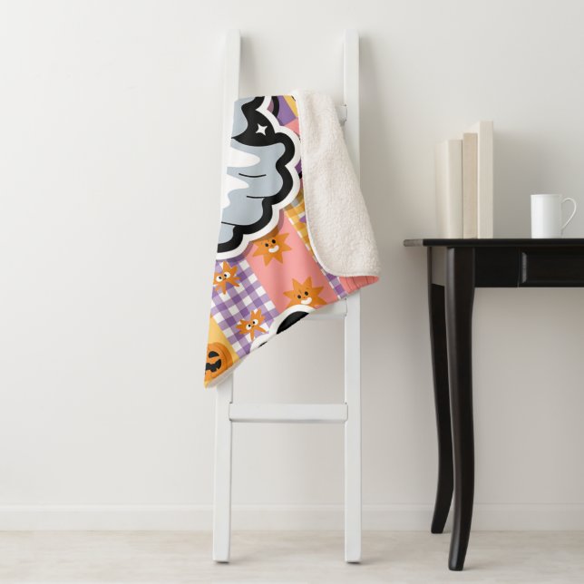 Kawaii Ghost Blanket –Cute Patchwork Cartoon Ghost (In Situ)