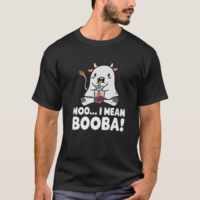 Kawaii Ghost Cow With Boba Tea Costume For Hallowe T-Shirt (Front)