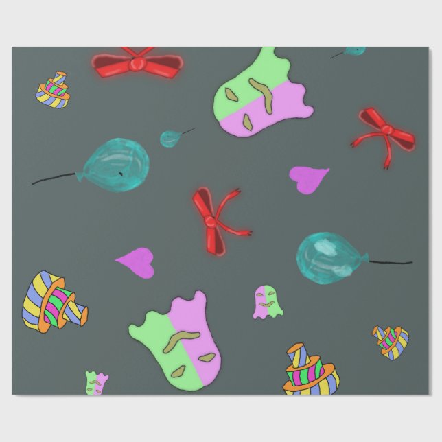 Kawaii Ghost Cute Spooky Halloween Pattern Wrapping Paper (Flat)