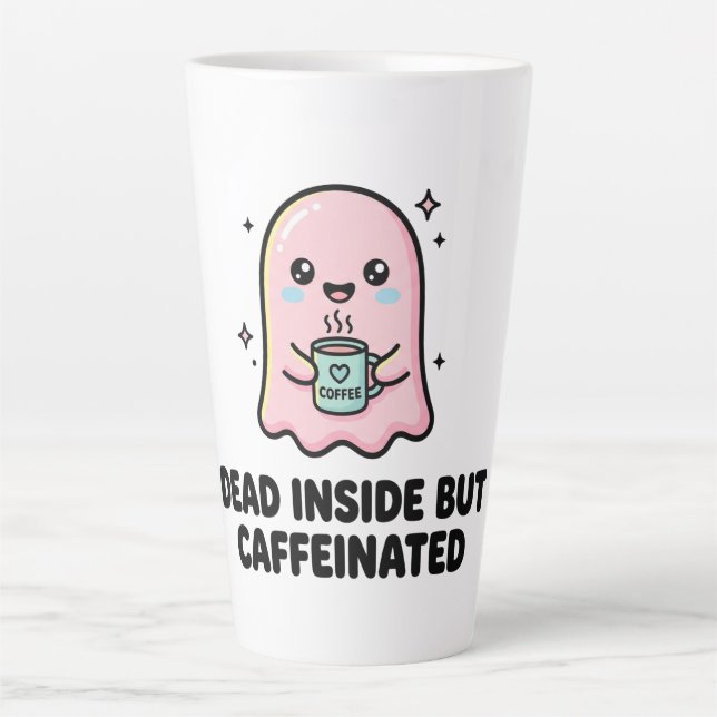 Kawaii Ghost Funny Dead Inside But Caffeinated  Latte Mug (Front)