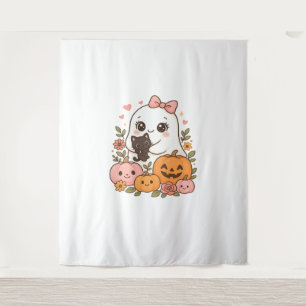 Kawaii Ghost Halloween Black Cat Pumpkin Fall Spoo Tapestry