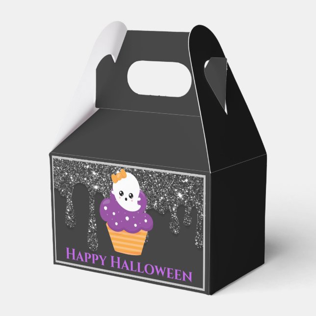 Kawaii Ghost Halloween Cupcake Favour Box (Front Side)