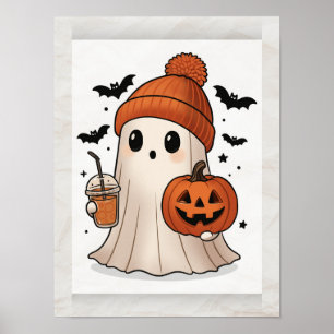 Kawaii Ghost Halloween Poster – Cute  Wall Art