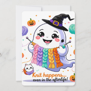 Kawaii Ghost Knitting Halloween Invitation Sticker