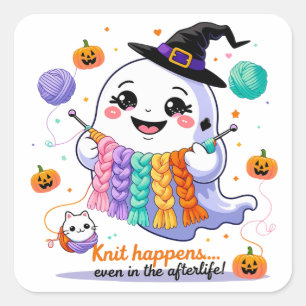 Kawaii Ghost Knitting Sticker – Cute Halloween Gif