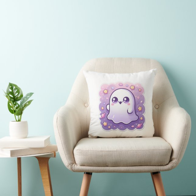 Kawaii Ghost Pillow Cute Pastel Halloween Cushion (Chair)
