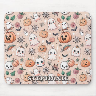 Kawaii Ghost Pumpkin Halloween Orange Pattern Mouse Pad