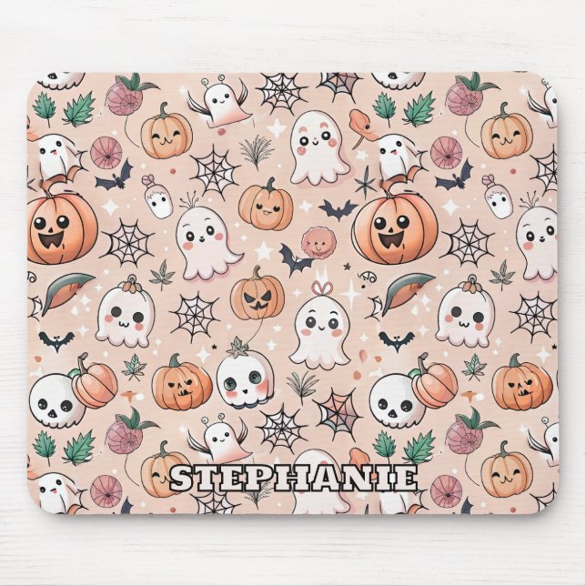 Kawaii Ghost Pumpkin Halloween Orange Pattern Mouse Pad (Front)