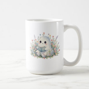 Kawaii Ghost Reading Book – Cute Pastel Watercolor Coffee Mug