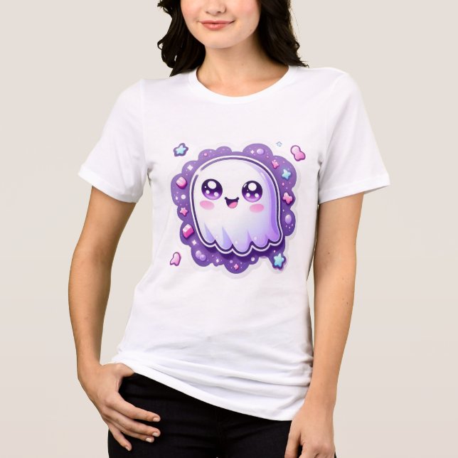 Kawaii Ghost T-Shirt Cute Pastel Halloween Spirit  Tri-Blend Shirt (Front)