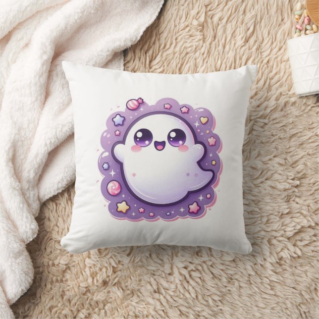 Kawaii Ghost Throw Pillow Cute Pastel Halloween (Blanket)