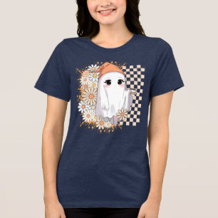 Kawaii Ghost with Coffee and Daisies - Cute Cosy  Tri-Blend Shirt